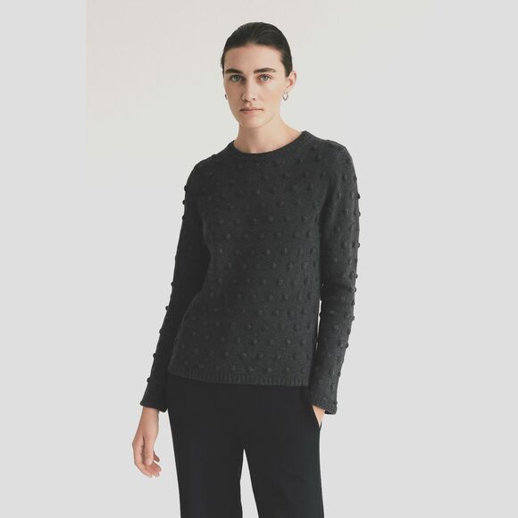 Lisa Perry Pom-Pom Embellished Merino Wool Cashmere CrewNeck Sweater Charcoal M - Picture 1 of 10